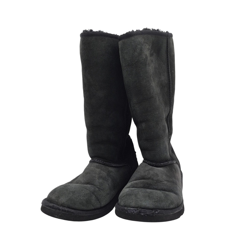 UGG Australia Boots Womens Size 5 Black‎ Gray Suede Shearling Mid Calf 5229
